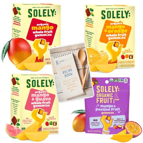 Empire Mercante Healthy Gummies Set with Healthy Recipe Book fit with Solely Fruit Gummies 4pck Variety (Mango, Mango and Orange, Mango & Guava