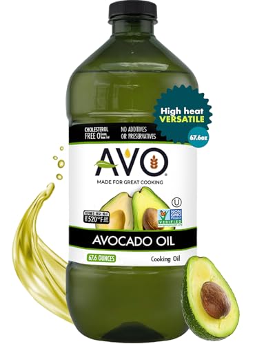 AVO Bulk Avocado Oil for Cooking (67.6 fl oz), Non-GMO Certified, No Preservatives, High Smoke Point 500°F, Neutral Flavor, Gluten-Free, Plant-Based