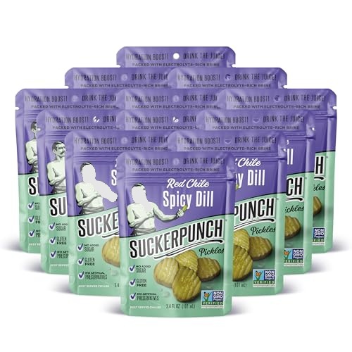 SuckerPunch Pickles in a Pouch, Red Chile, 3.4oz Low Calorie