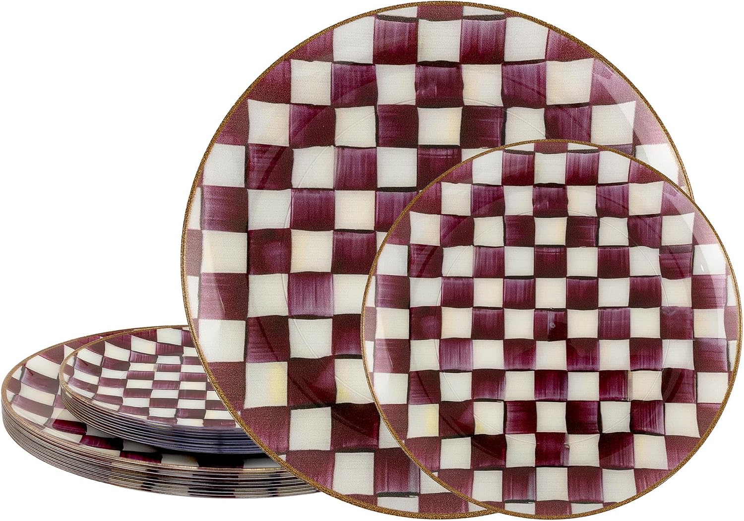Maroon and White Checkered Disposable Plates