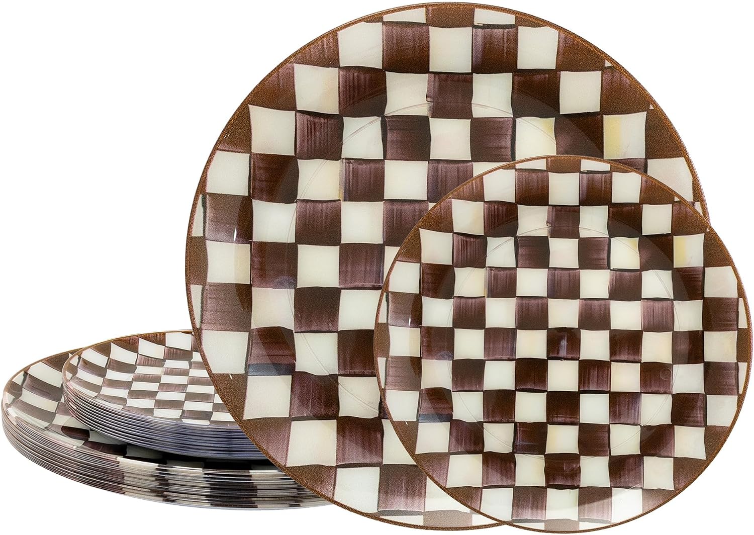Brown and White Checkered Disposable Plates