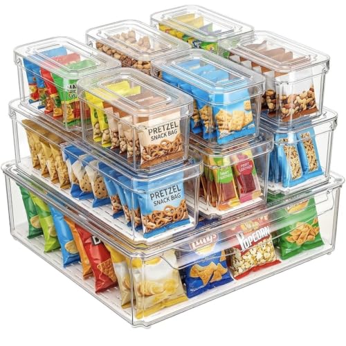 KUMD 10 Pack Food Storage Organizer Bins, Clear Pantry Containers with Lids