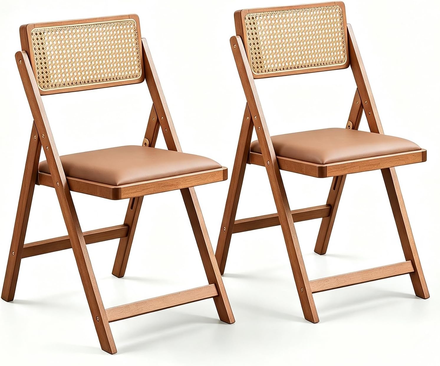Solid Wood Rattan/Leather Folding Chair