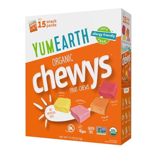 YumEarth Organic Chewys Fruit Flavored Candy Chews, 0.5oz (Pack of 15)