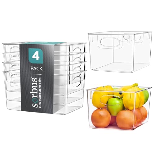 Sorbus Fridge Organizers and Storage, Clear Plastic Bins (Large, 4 Pack)