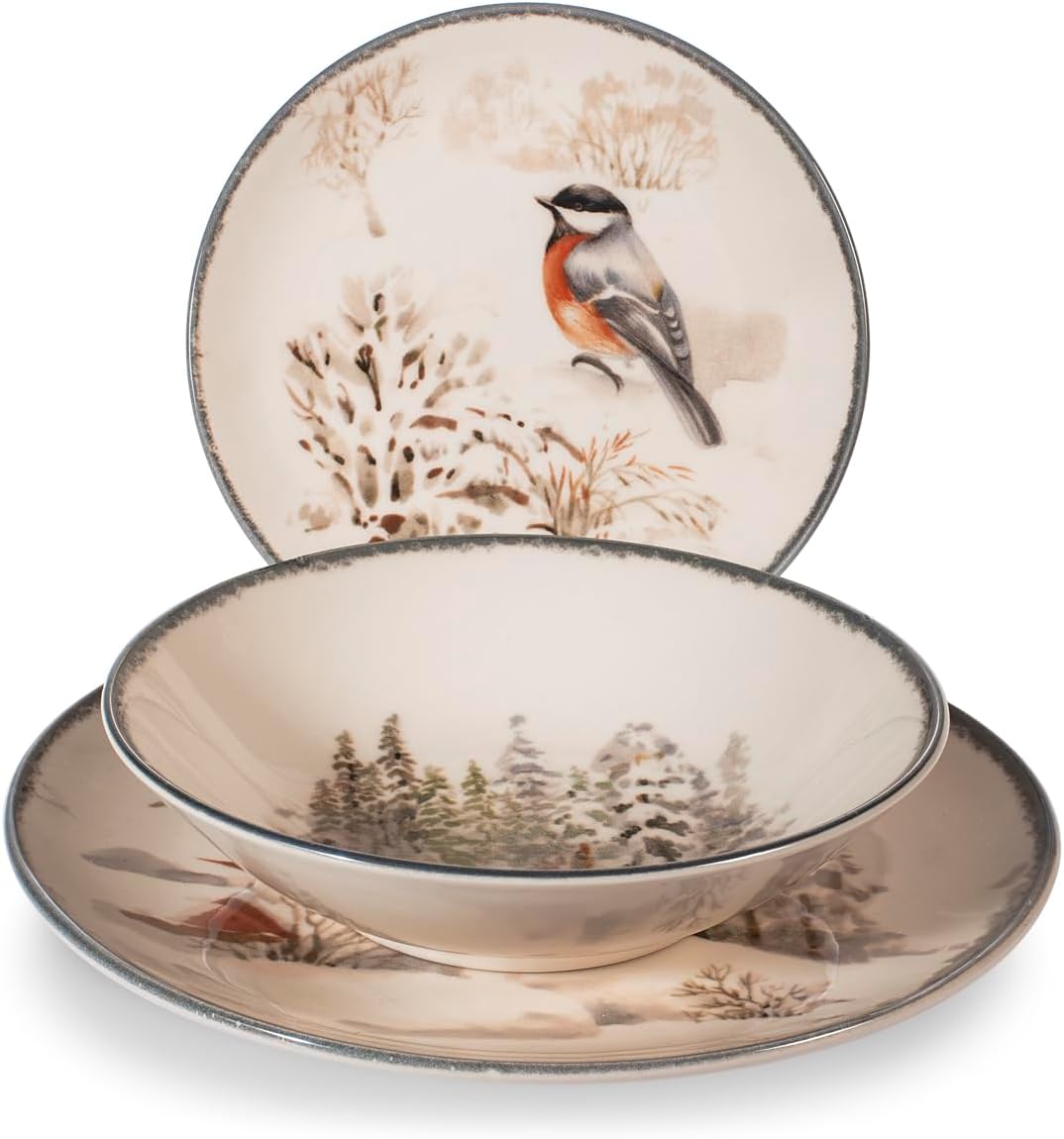 Brown Floral and Bird Plastic Plates and Gold Silverware