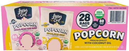 LesserEvil Organic Popcorn Variety Pack, Himalayan Pink Salt and Himalayan Gold, with Coconut Oil, 28 Bags